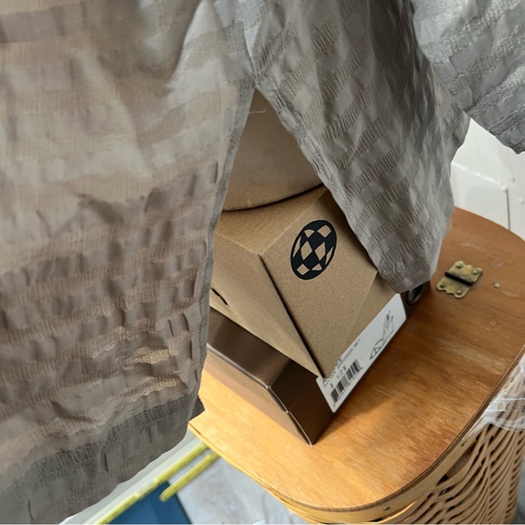 H Look Silk Blouse Button Up Puckered textured stripes M oversized - Picture 6 of 12